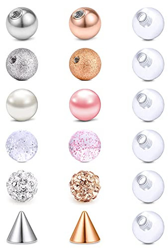 Briana Williams Piercing Kugeln Set 1.2mm Gewinde Ersatzkugel Schraubkugel 3mm Chirurgenstahl Acryl Plastik Klar