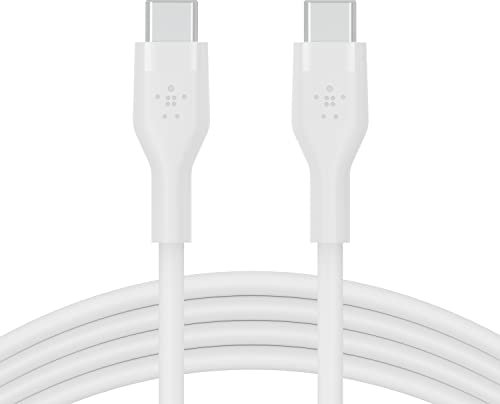 Belkin BoostCharge Flex silicone USB C charger cable, USB-IF certified USB type C to USB type C charging cable for iPhone 16, 15, Galaxy S24, S23, iPad, MacBook, Note, Pixel and more - 2m, white