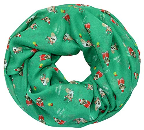 Damen Schlauchschal Loopschal Rundschal Christmas Weihnachten Schneeflocken Halstuch Halsschal Loop Schal Weich (Grün)