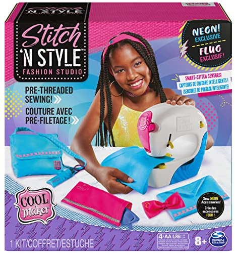 Cool Maker, Studio de mode exclusif Neon Stitch 'N Style, coud 8 projets élégants, jouet de machine à coudre pré-fileté, jouets pour enfants pour filles