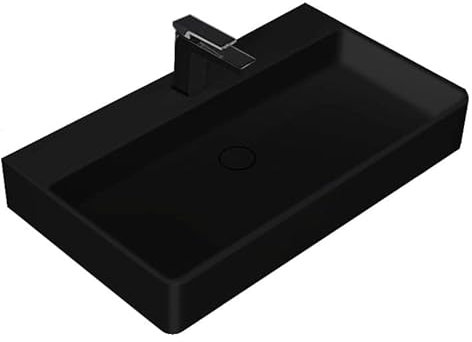 Design Waschbecken Mineralguss Waschtisch zur Wandmontage Gussmarmor Eckig Waschplatz Wandhängend LP6208 80cm schwarz matt