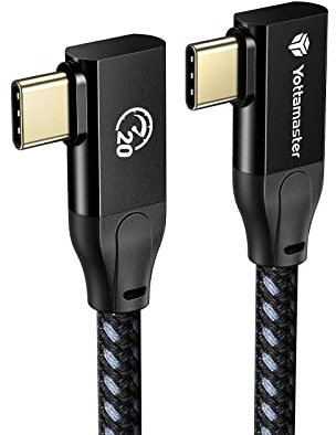 Yottamaster USB C a USB C 20 Gbps Cable Doble 90 grados(1m), 100W Tipo-C Cable trenzado Ángulo recto con E-Marker Soporte 4K@60Hz, Totalmente compatible con teléfono/portátil/Tableta