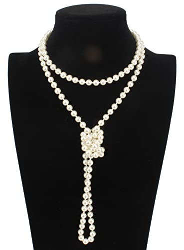 Kawailay Collier multi rangs de perles d'imitation style années 1920 - Blanc - 1,5 m
