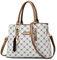 DORRISO Mode Damen Handtasche Reise Handtasche Einzigartiges Gittermuster Design Schultertasche Umhängetasche Casual Niedlicher Anhänger Top Griff Tasche für Frauen Beige Weiß A
