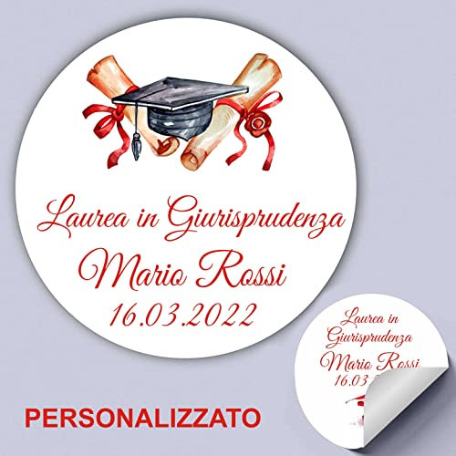 100 Tag Adesivi personalizzati Laurea, PERSONALIZZALO QUI con nome, data, etichette adesive per inviti, scatolini, sacchetti, bomboniere, regalini (Cappello e Laurea)