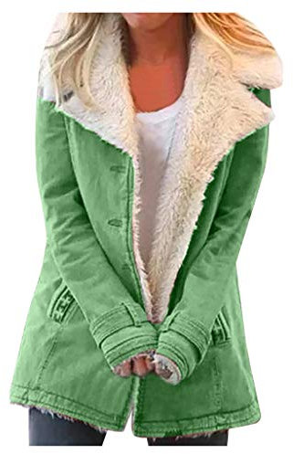 Fleecejacke Damen Outdoor Plüschjacke Reverskragen Herbst Winter Mantel Mit Taschen Fuzzy Fleece Jacken Mit Knöpfen Winterdicke Winterjacke Warm Gefüttert Baumwolljacke Parka Damen üBergangsjacke
