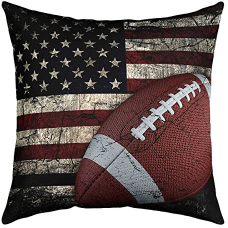 Amerikanischer Flagge Kissenbezug Jungen Fußball Überwurf Kissenbezug 40 x 40 cm Fußball Sportspiele Kissenbezug für Mädchen Frauen USA Verbände Sterne Streifen Kissenbezug für Stuhl Rot/Schwarz