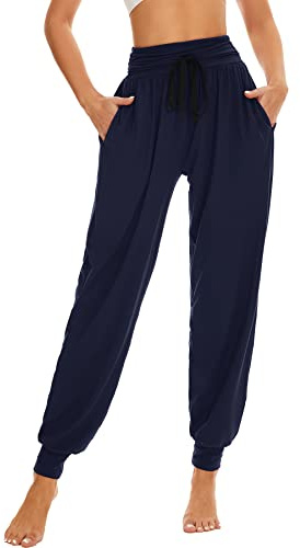 HAPYWER Haremshose Damen Lang für Sport Workout-Yogahose Jogginghose Sommerhose Leicht Weiche Lockere Bequem mit Groß Taschen-S-XXL
