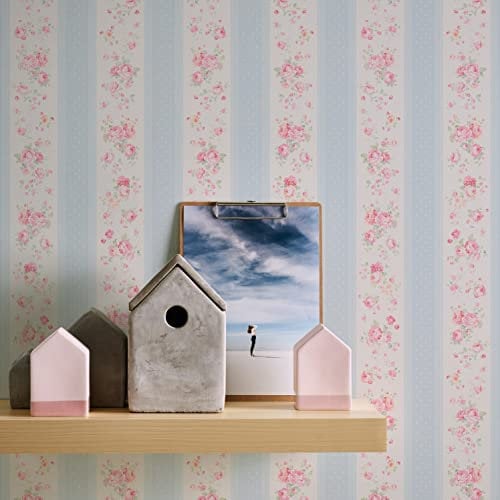Tapete Floral Blau Weiß Rosa - A.S. Création Maison Charme 390691 - Vliestapete Punkte - 10,05 m x 0,53 m Made in Germany