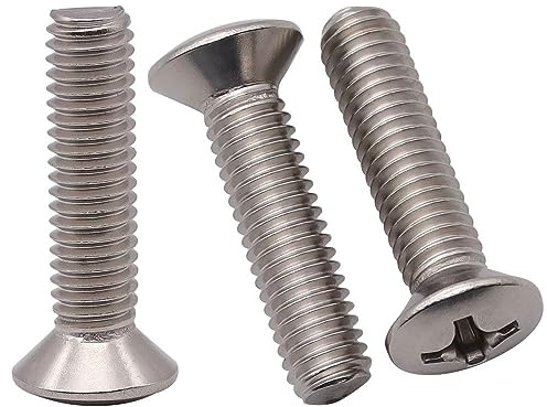 #10-24 x 1 (50 pcs) Phillips Oval Head Machine Screws, 304 Stainless Steel 18-8, Raised Countersunk Fillister Head Screws for Commercial and Marine Projects