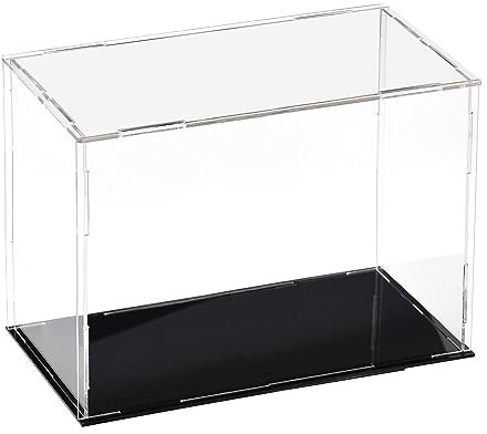 TA-VIGOR Transparente Acryl-Vitrine, 20 x 10 x 15 cm, zusammenbaubar, Würfel-Organizer, Ständer, staubdichter Schutz, Vitrine mit schwarzem Boden für Actionfiguren, Spielzeug, Sammlerstücke,
