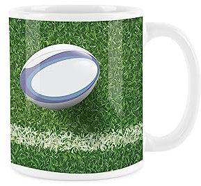 Rugby Mug - White Rugby Ball Design Tea Coffee Gift Mug Present
