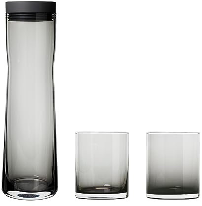blomus Wasserkaraffe -SPLASH- Glaskaraffe 1 Liter + 2 Trinkgläser 220ml SET (Dark Gray)