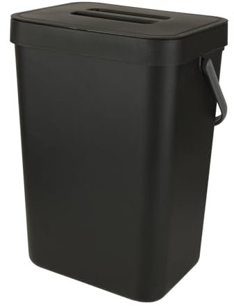 CYEER Black Kitchen Bin, 12 Litre Hanging Black Trash Bin, Plastic Food Waste Compost Bin Wall Mounted Rubbish Can for Bedroom Kitchen Cabinet Bathroom Office