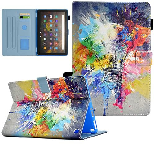 AUSMIX for Kindle Fire HD10 Case & 10 Plus Tablet Case (11th Generation 2021 Release),Ultra Slim Premium PU Leather Stand Cover with Smart Auto Wake/Sleep, Light Bulb
