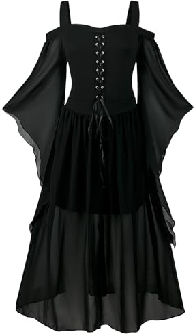 FJKVKDT Robe médiévale pour femme à manches trompette, costume médiéval, corset, pour Halloween, robe victorienne
