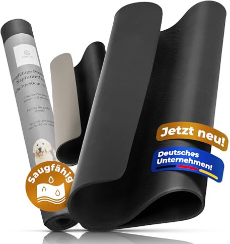 Miggo® Saugfähige Premium Napfunterlage für Katzen und Hunde 50x80 cm Schwarz Futtermatte Futterunterlage Hundenapf Fressnapf Katze rutschfeste Unterlage für Futter, Wasser, Brunnen, Kunstleder, XL