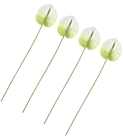 Abaodam 4 Stück Simulation Anthurium Künstliche Anthuriumpflanzen Anthuriumblüten Mit Stiel Künstliche Anthuriumblüten Weihnachtsbaum Picks Blumen Weiß Spritzguss Braut Berühren