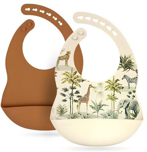Lautoki Silikon Lätzchen Baby BPA-Frei Wasserdicht Abwaschbar Mit Auffangschale Leicht Zu Reinigen Verstellbar Weich Babylätzchen Silikonlätzchen Für Jungen Mädchen 2er Set Blw Alltag Reise