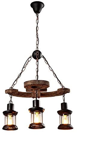 LUOYAOB Modern Pendelleuchte Rustikalholz Bauernhaus Kronleuchter, 3 Lichter Industrie Vintage Pendelleuchte Licht, Deckenhängelampe for Billardtisch Küche Island Bar Esszimmer Wohnzimmer Foyer Foyer