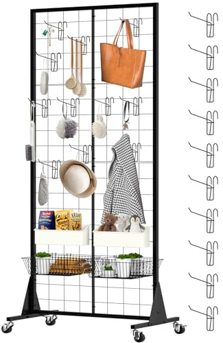 DEYEGELEA Gitterwand Stehend, Gridwall Präsentationsständer, 60 x 160 cm, Verkaufsstand mit dreieckiger Basis, Strapazierfähig, Bodenstehend, für Einzelhandel, Kunstmesse (Schwarzes Finish)