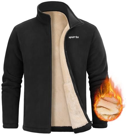 UMIPUBO Giacca Uomo Invernale Giacche in Pile Caldo Jacket con Zip Manica Lunga Termica Fleece Cappotto Giubbino con Tasche Casual Sportivo Felpa Hoodie Sweatshirt (Nero, L)
