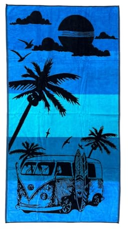 Strandtuch Palm Beach Frottee 100% Baumwolle Strandtuch - Beach Towel Größe 90 x 165 cm (Blau)