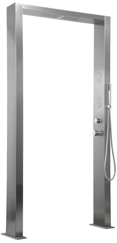 RUBINETTERIA Colonna Doccia Acero Doppia Inox da Giardino a Pavimento Cascata Getti Idro Lombari e Doccetta Piscina Hotel Villagi (Colonna Doccia Acero)