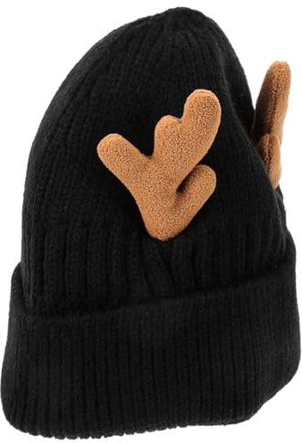 LALADEFIEE Echte Wollmütze mit Geweih-design Warme Strickmütze für Winter und Herbst Bezaubernde Kopfbedeckung für Outdoor-aktivitäten