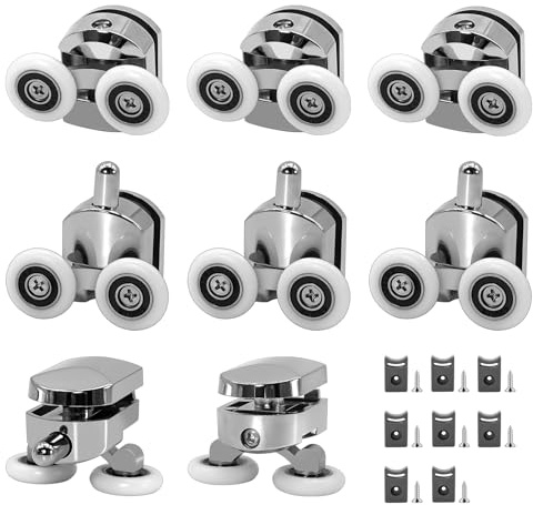 8Pcs 23mm Shower Door Rollers Replacement, Sliding Glass Door Wheels for Curved Shower Enclosures, Bathroom Roller Runners, Fits 4-6mm Glass, Anti-Collision Block (4 Top and 4 Bottom Rollers)