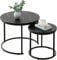 Couchtisch Rund, Satztisch 2er Set, Wohnzimmertisch, Couchtisch aus Holz, Beistelltisch Set, Sofatisch für Wohnzimmer, Schlafzimmer, Büro, Balkon, Schwarz Metallgestell und Schwarz Marmor Tischplatte