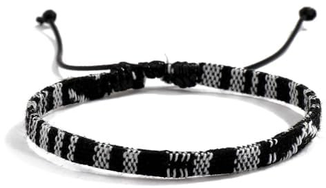 TRIPLE K&S Surfer armband Herren & Damen • 100% Wasserfest & Handmade • Perlen-Armband Boho Stoff-Armband • Hippie Sommer Strand-Schmuck (Black & White Stripes)