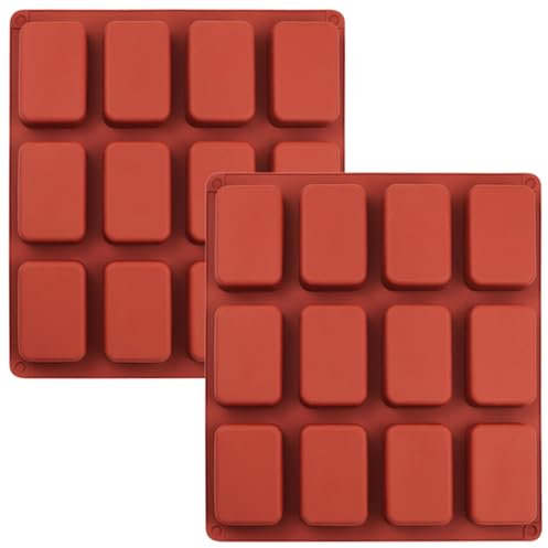 YXHZVON Molde de silicona para chocolate, 2 unidades, 12 barritas de cereales, moldes de chocolate, forma de mantequilla, molde cuadrado para jabón, chocolate, galletas, cubitos de hielo, fáciles de