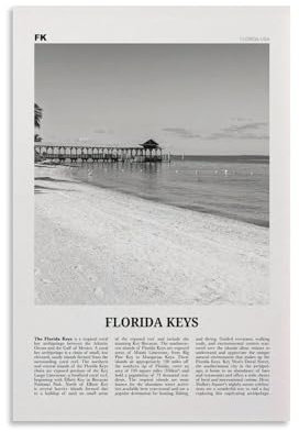 LZTEN Florida Keys Print Black And White, Florida Keys Wall Art, Florida Keys Poster, Florida Keys Photo, Florida Keys Map, USA, United States Canvas Wall A