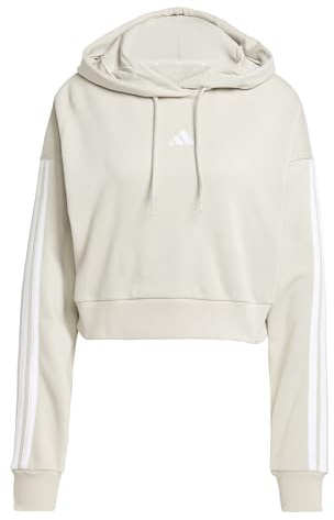 adidas Women's Essentials 3-Stripes French Terry Cropped Hoodie Sweatshirt, wonder alumina/white, XL
