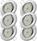 6 x SMD LED Decken Einbaustrahler, 5W, 230V, Warmweiß (3000K), 400lm, Ø=87mm, 45° schwenkbar, flach (26,5mm), Bohrloch Ø 65-75mm, Farbe Edelstahl gebürstet – ideal für Wohnräume, Küchen, Flur usw.