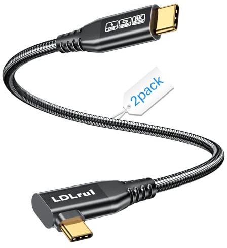 LDLrui USB4 Short Right Angle USB C Cable 0.6M 2P, 40Gbps, 8K@60Hz, 240W | Compact short cable for SSDs, docks, power banks and handheld devices—ideal for travel kits, creator gear and tight setups