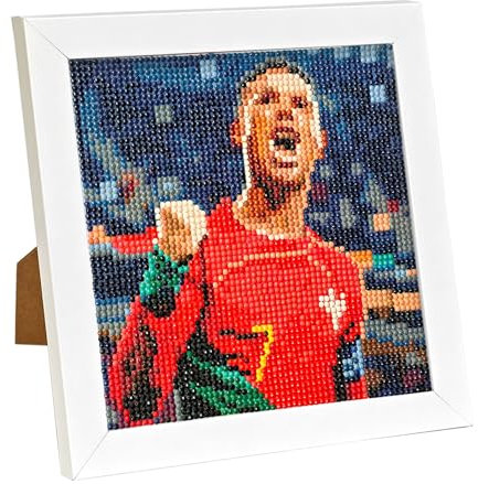 QDUODUO Fussball Diamond Painting mit Rahmen für Kinder ab 6 Jahre und Erwachsene Anfänger, CR7 Fußball 5D Diamant Malerei Bilder, 20x20cm Kleine DIY Mosaikherstellung Basteln für Jungen Geschenke