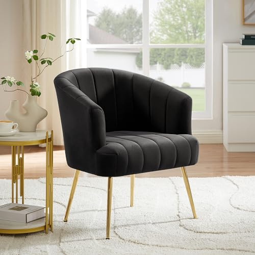 Sicaan Fauteuil Cabriolet | NOA, Velours Charbon Fauteuil Rembourré Confortable, L.64 x P.63 x H.76 cm avec Pieds en Métal Doré, Fauteuil Salon Relax Spacieux, Chaise de Salon