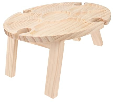 Happyyami Klappbarer Holz Weintisch, Tragbar, Khaki für Outdoor