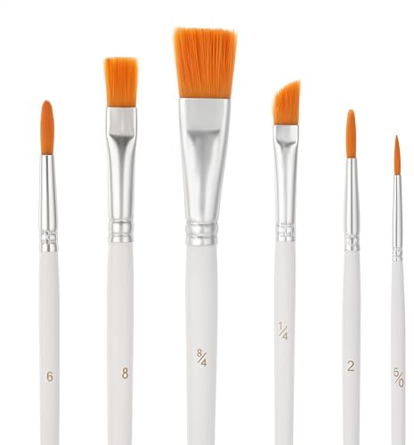 Ymapinc 6 PCS Small Paint Brushes Set, Fine Paint Brush Set with Nylon Bristles White Wooden Handle, Face Paint Brushes for Decorating, Watercolour, Oil, Acrylic, Gouache Painting Brushes Art