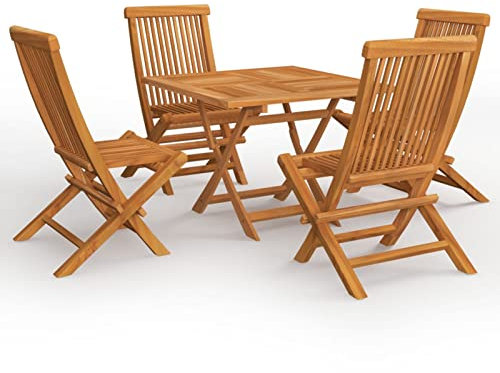 IKAYAA Gartenmöbel Set Holz 4 Personen Garten Essgruppe 4 Personen Gartenstuhl Tisch Set Holz 4 Personen Wetterfest Klappstühle Massivholz Teak-5-tlg