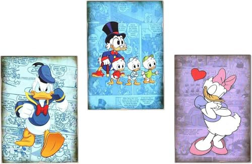 Disney Set mit 3 Magneten (Magnete) Daisy Donald Duck Uncle Scrooge Huey Dewey Louie und Aloha Druck auf Holz 10 x 6 cm