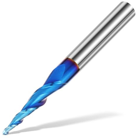 End Mill Bit,1/4'' Shank YK20 Carbide Tapered Ball Nose CNC Router Bit Set 2 Flutes Spiral Milling Cutter 1/4x1/16x1x2-1/2'' for Woodworing Carving Engraving