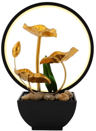 Tischbrunnen mit LED-Licht, moderner Zierbrunnen für Haus und Büro mit beruhigender Wassermelodie, entspannende Meditative Dekoration für Haus, Büro, Garten, Wohnzimmer