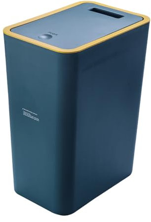 15L Bathroom Trash Can with Lid, Push Press Kitchen Bin, Slimline Waterproof Garbage Can, Covered Rubbish Bin Narrow, Dog Proof, Kitchen Compost Ashcan, Plastices Waste Basket for Narrow Spaces, Blue