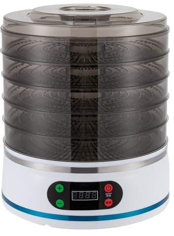 Dörrautomat Lebensmittel Dehydrator Obsttrockner 350W Dörrgerät 35-70 ℃ Desktop Lebensmitteltrockner Trockner Maschine für Jerky, Früchte, Kräuter, Gemüse mit 5 Einlegefächer Temperaturkontrolle