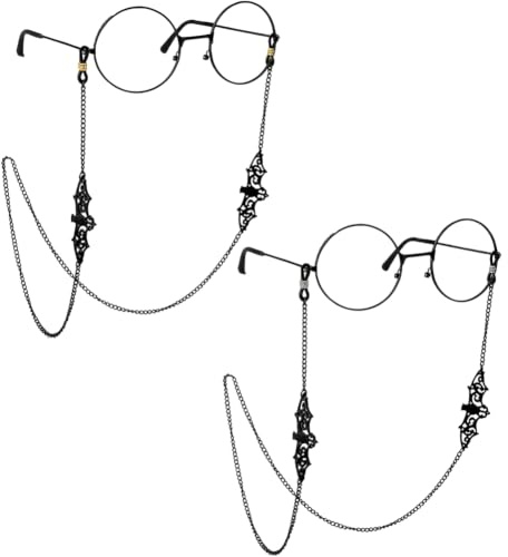 BEAMARKER 2Pcs Alloy Black Bat Link Glasses Chain Goth Eyeglass Strap Holder Kawaii Sunglasses Chain Cord Eyewear Lanyard Retainer around Neck with Rubber Loops Ends for Men Women Halloween Party