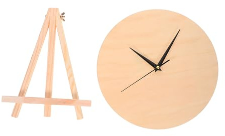 TOYANDONA Runde Holz Uhr DIY Zifferblatt Blanko zum Selbstgestalten mit Ständer für Wohnzimmer Schlafzimmer Büro Kreative Basteluhr Holzscheibe ohne Batterie