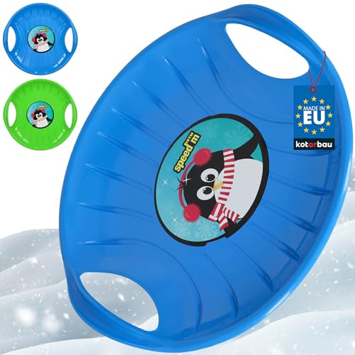 KOTARBAU® 2er Set Rutschteller - ø 60 cm - Popo Rutscher - mit Griffen - Schlitten für Kinder & Erwachsene - Bob Schlitten - Kinderschlitten - Kunststoff - Blau & Grün